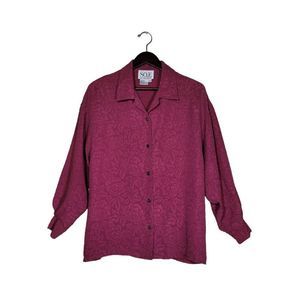 Soie Women's Long Sleeves Button Up Oversized Silk Blouse Shirt Size M